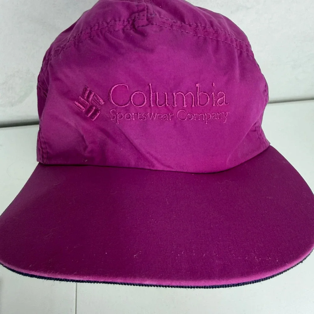 Vtg Columbia L 3 in 1 Trapper Ear Flap Cap Purple Teal Fleece Lined Gorpcore Hat